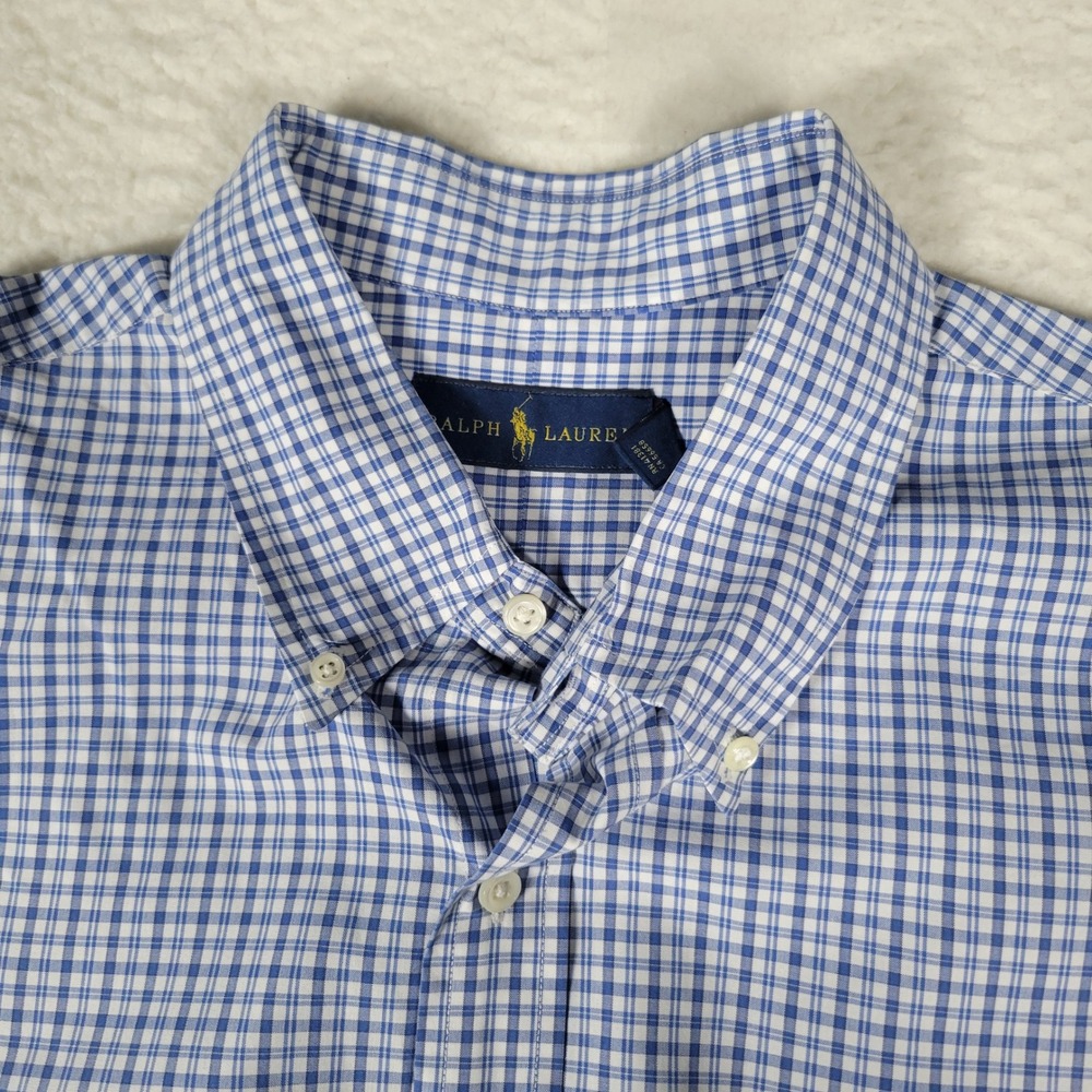 Ralph Lauren Button Down Shirt Mens XXL Blue White Gingham Short Sleeve Check - Picture 10 of 13
